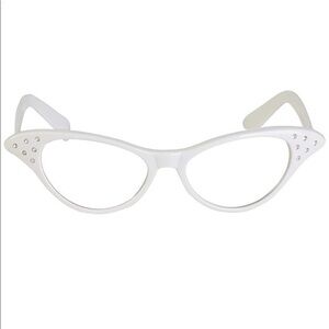 New 50’s Women’s White Cat Eye Rhinestone Glasses